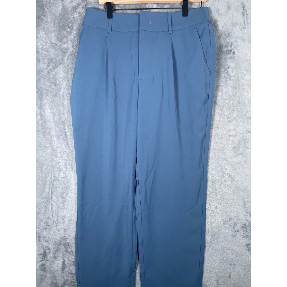 Halara Mens Blue Pleated Dress Pants Elastic Waist Straight Leg Size L Regular